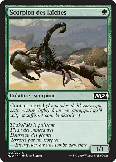 Scorpion des laîches, carte Magic M20 192 — extension Core Set 2020