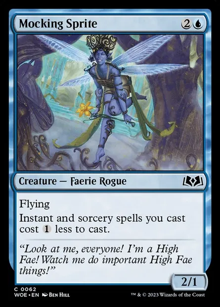 Mocking Sprite, Magic card WOE 62 — Wilds of Eldraine set