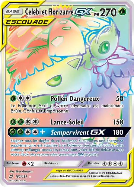 Celebi et Florizarre GX, carte Pokémon TEU 182 — extension Duo de Choc