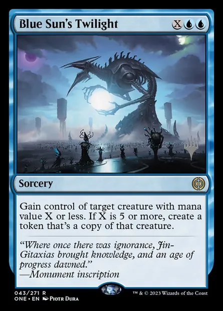 Crépuscule de Bleusoleil, carte Magic PONE 43p — extension Phyrexia: All Will Be One Promos