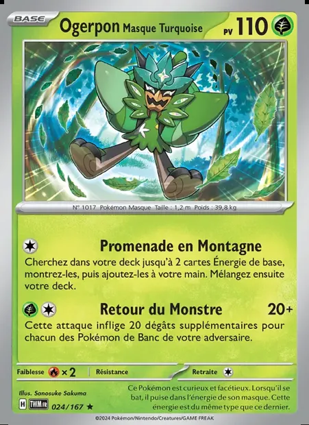 Ogerpon Masque Turquoise, carte Pokémon TWM 024 — extension Mascarade Crépusculaire