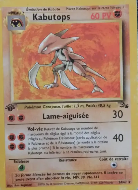 Kabutops, carte Pokémon FO 24 — extension Fossile