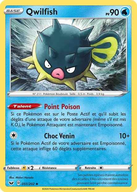 Qwilfish, carte Pokémon SSH 51 — extension Épée et Bouclier