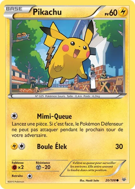 Pikachu, carte Pokémon ROS 20 — extension Ciel Rugissant