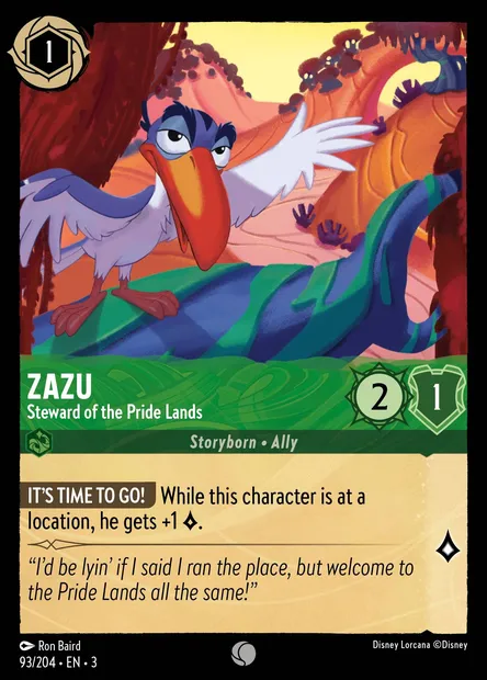 Zazu - Steward of the Pride Lands, Disney Lorcana card CH3-093 — Into the Inklands set