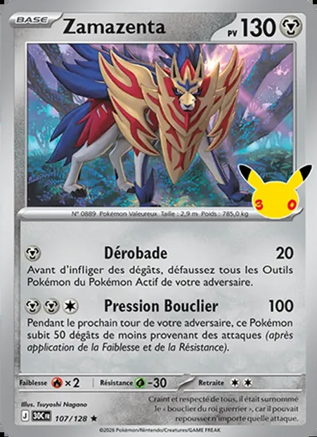 Zamazenta, carte Pokémon 30C 107 — extension 30ᵉ Anniversaire
