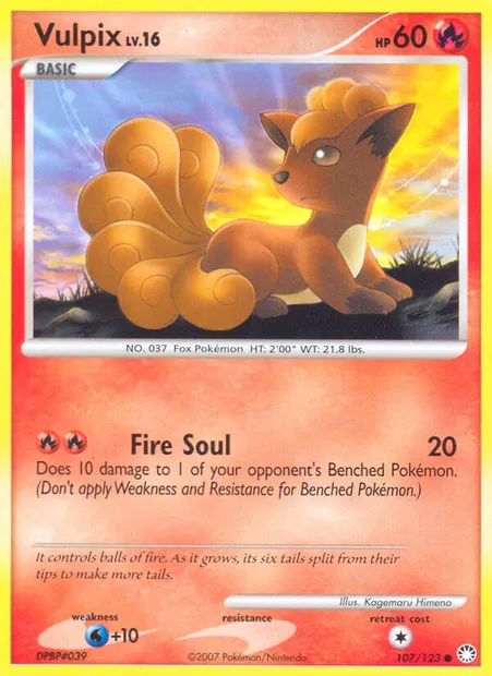 Vulpix, Pokémon card MT 107 — Mysterious Treasures set