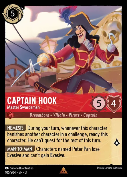 Captain Hook - Master Swordsman, Disney Lorcana card CH3-105 — Into the Inklands set