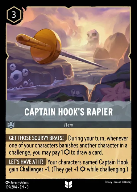 Captain Hook's Rapier, Disney Lorcana card CH3-199 — Into the Inklands set