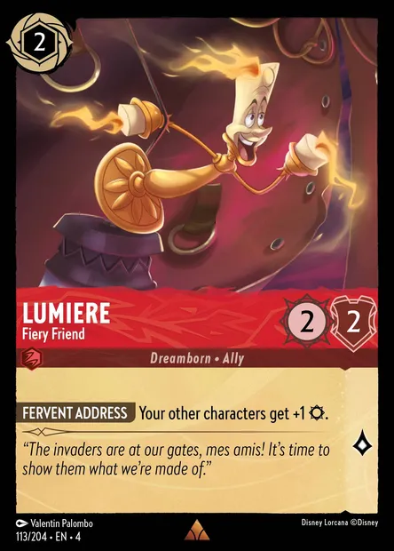 Lumiere - Fiery Friend, Disney Lorcana card CH4-113 — Ursula's Return set