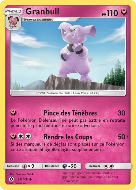 Granbull, carte Pokémon SUM 91 — extension Soleil et Lune