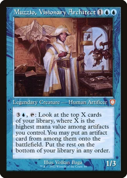 Muzzio, Visionary Architect, Magic card BRC 89 — The Brothers' War Commander set