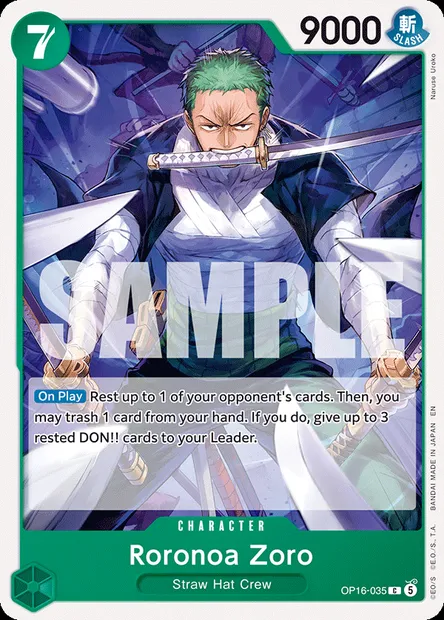 Roronoa Zoro, One Piece card OP16-035 — THE TIME OF BATTLE set