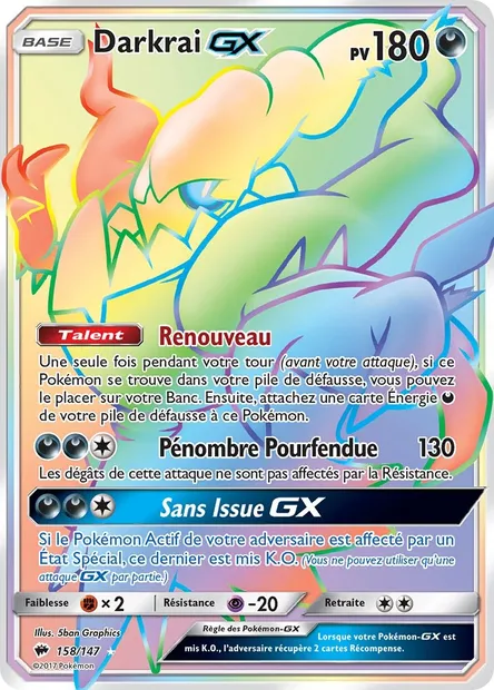 Darkrai GX, carte Pokémon BUS 158 — extension Ombres Ardentes