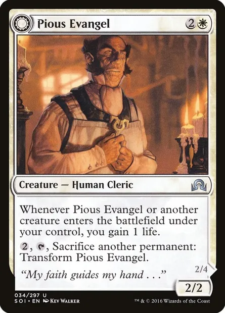Pious Evangel // Wayward Disciple, Magic card SOI 34 — Shadows over Innistrad set