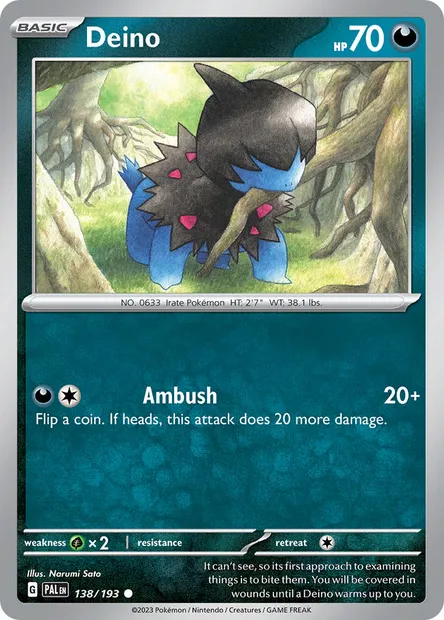 Deino, Pokémon card PAL 138 — Paldea Evolved set