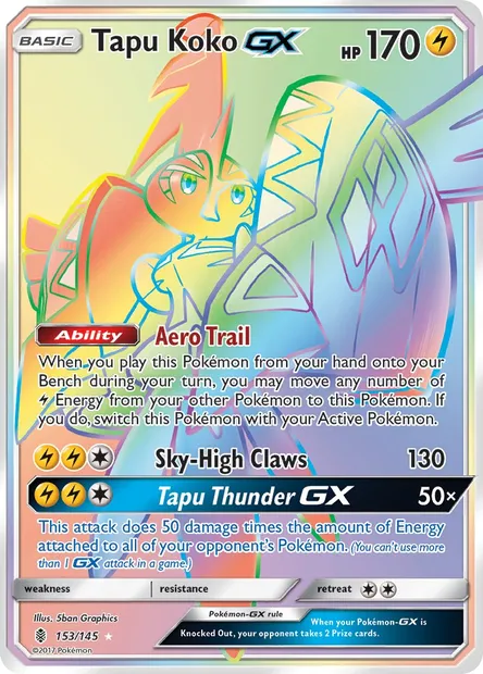 Tapu Koko GX, Pokémon card GRI 153 — Guardians Rising set