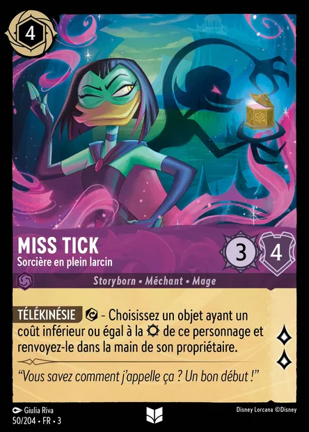 Miss Tick - Sorcière en plein larcin, carte Disney Lorcana CH3-050 — extension Les Terres d'Encres