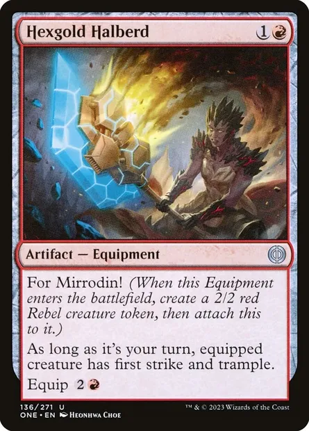 Hexgold Halberd, Magic card ONE 136 — Phyrexia: All Will Be One set