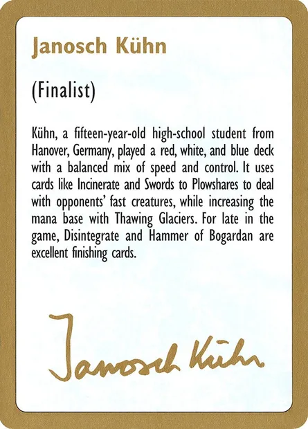 Janosch Kühn Bio (1997), carte Magic WC97 jk0a — extension World Championship Decks 1997