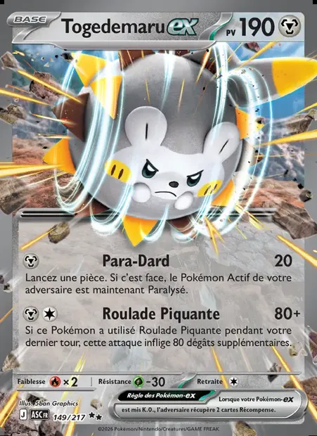 Togedemaru-ex, carte Pokémon ASC 149 — extension Héros Transcendants