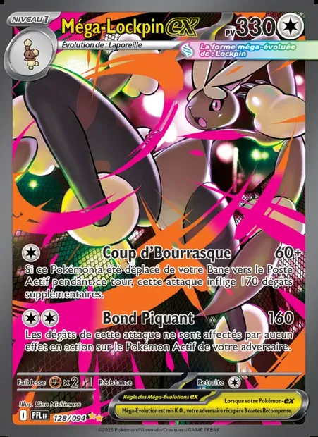 Méga-Lockpin-ex, carte Pokémon PFL 128 — extension Flammes Fantasmagoriques