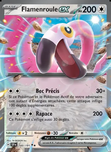 Flamenroule-ex, carte Pokémon SSP 160 — extension Étincelles Déferlantes