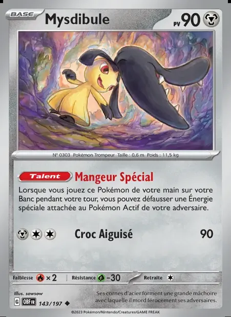 Mysdibule, carte Pokémon OBF 143 — extension Flammes Obsidiennes