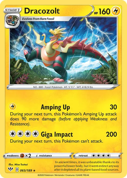 Dracozolt, Pokémon card DAA 65 — Darkness Ablaze set