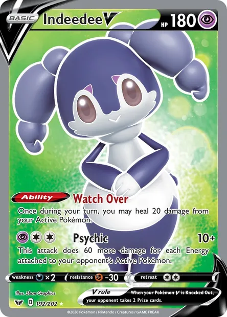 Indeedee V, Pokémon card SSH 192 — Sword & Shield set