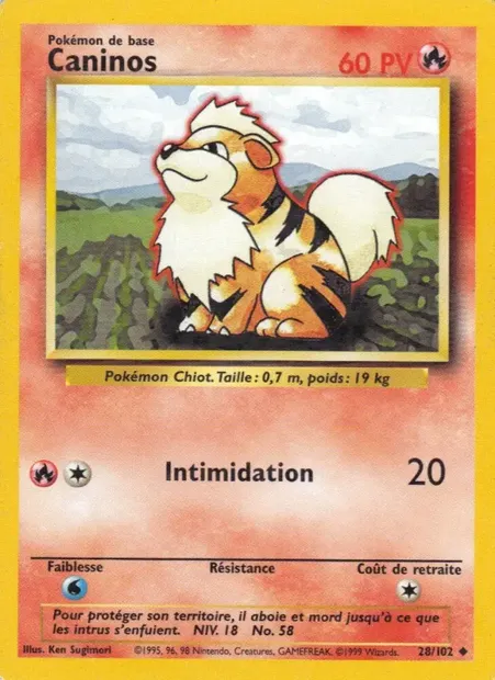 Caninos, carte Pokémon BS 28 — extension Set de Base