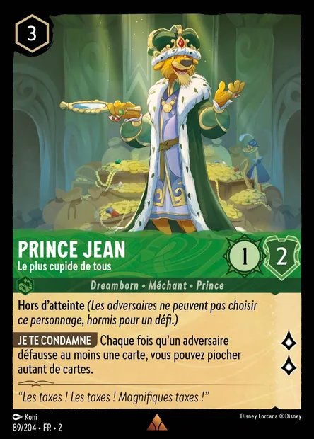 Prince Jean - Le plus cupide de tous, carte Disney Lorcana CH2-089 — extension L'Ascension des Floodborn