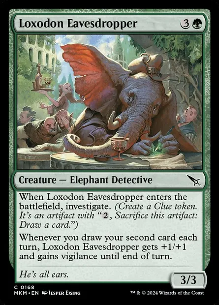 Loxodon Eavesdropper, Magic card MKM 168 — Murders at Karlov Manor set