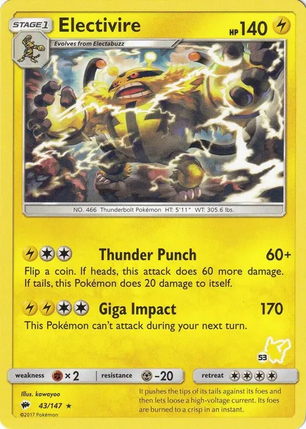 Electivire, Pokémon card BA20 043p-53 — Battle Academy 2020 set