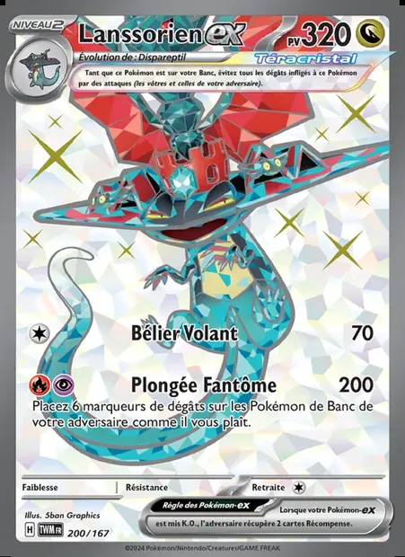Lanssorien-ex, carte Pokémon TWM 200 — extension Mascarade Crépusculaire