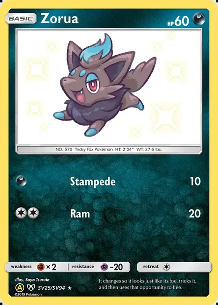 Zorua, Pokémon card SMA SV25 — Hidden Fates Shiny Vault set