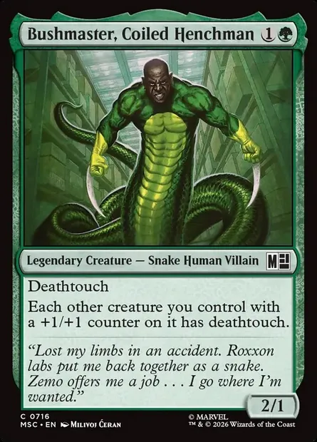 Bushmaster, Coiled Henchman, Magic card MSC 716 — Marvel Super Heroes Commander set