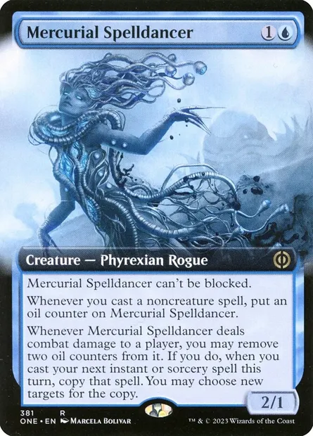 Mercurial Spelldancer, Magic card ONE 381 — Phyrexia: All Will Be One set