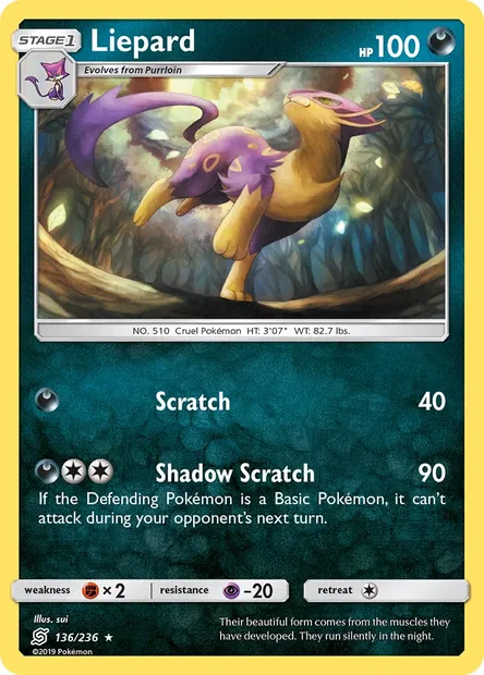Liepard, Pokémon card UNM 136 — Unified Minds set
