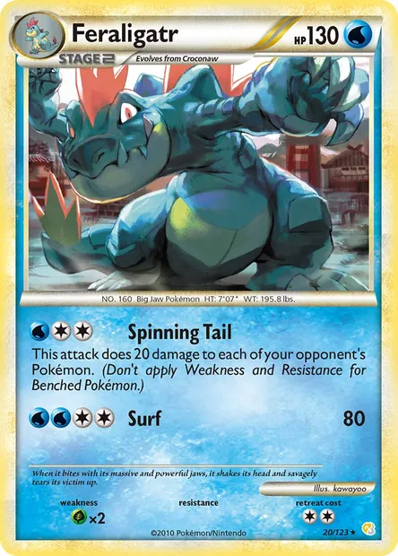 Feraligatr, Pokémon card HS 20 — HeartGold SoulSilver set