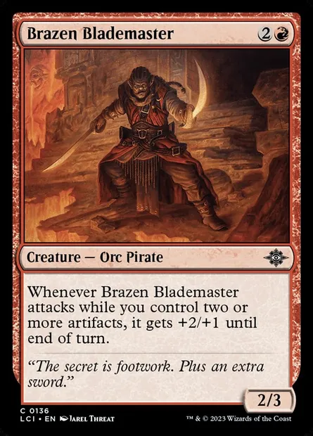 Brazen Blademaster, Magic card LCI 136 — The Lost Caverns of Ixalan set
