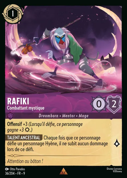 Rafiki - Combattant mystique, carte Disney Lorcana CH9-036 — extension Fabuleux