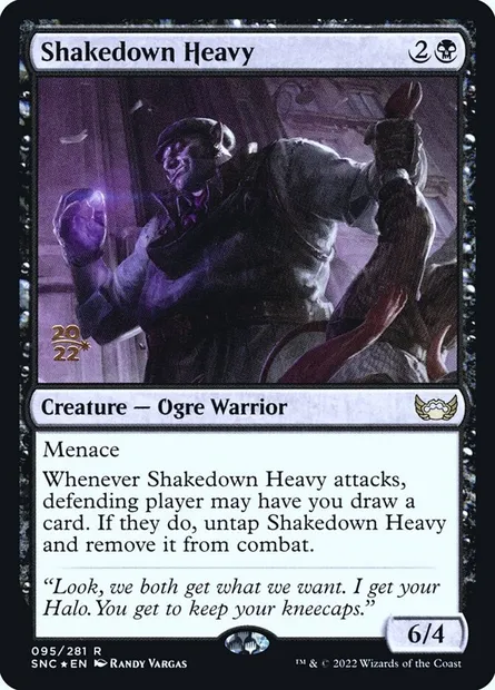 Lourdaud extorqueur, carte Magic PSNC 95s — extension Streets of New Capenna Promos