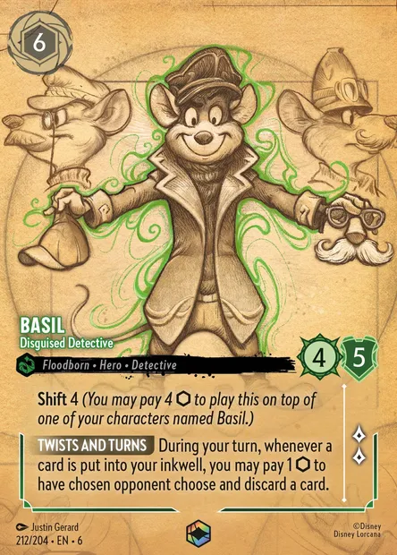Basil - Disguised Detective, Disney Lorcana card CH6-212 — Azurite Sea set
