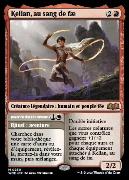 Kellan, au sang de fæ // Faveur du droit de naissance, carte Magic WOE 230 — extension Wilds of Eldraine