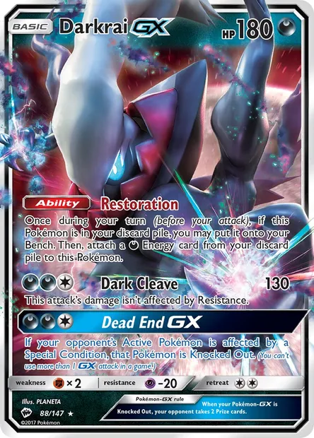 Darkrai GX, Pokémon card BUS 88 — Burning Shadows set