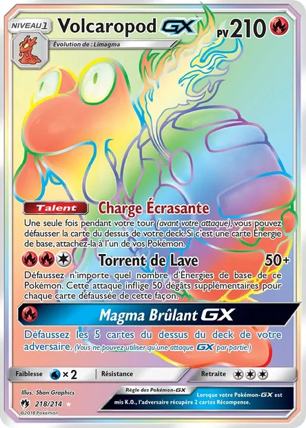 Volcaropod GX, carte Pokémon LOT 218 — extension Tonnerre Perdu