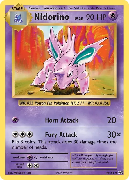 Nidorino, Pokémon card EVO 44 — Evolutions set