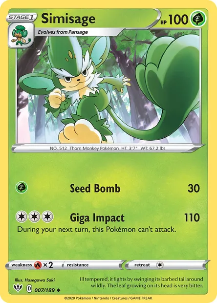 Simisage, Pokémon card DAA 7 — Darkness Ablaze set