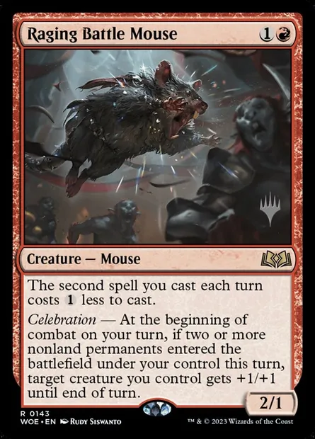 Raging Battle Mouse, Magic card PWOE 143p — Wilds of Eldraine Promos set